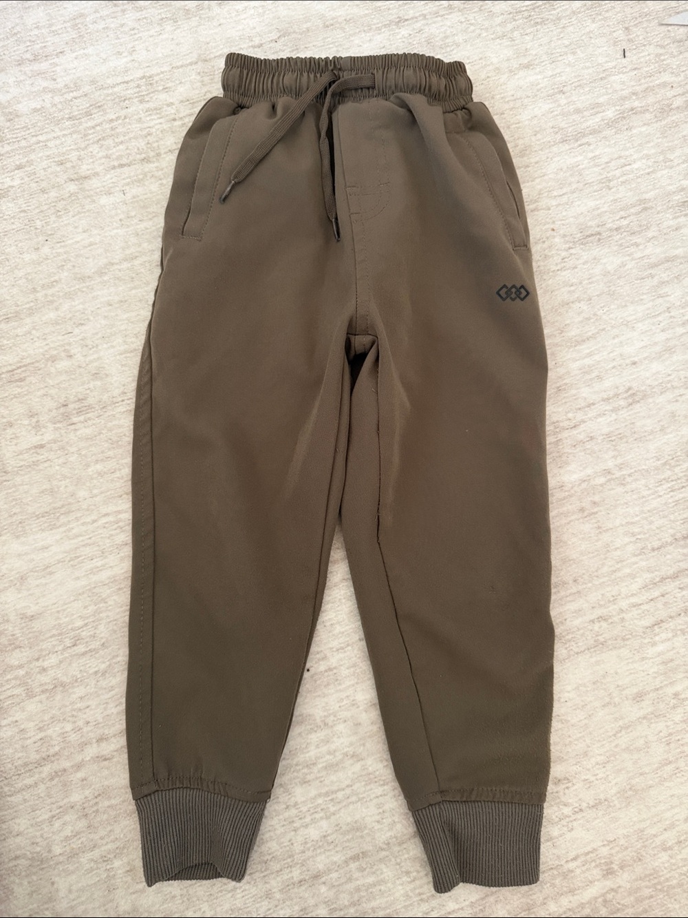 Kids Olive-Tone Fleece Joggers with Ribbed Cuffs